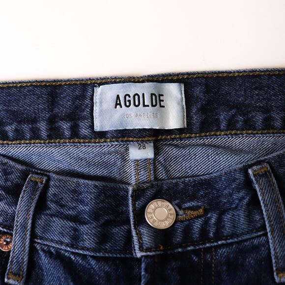 Agolde Clara Jeans Noise 28 Baggy Mid-Rise Flared Wide Leg Organic Jeans Blue - Picture 9 of 11